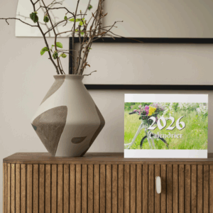 Calendrier classique, vert, paysage, en français